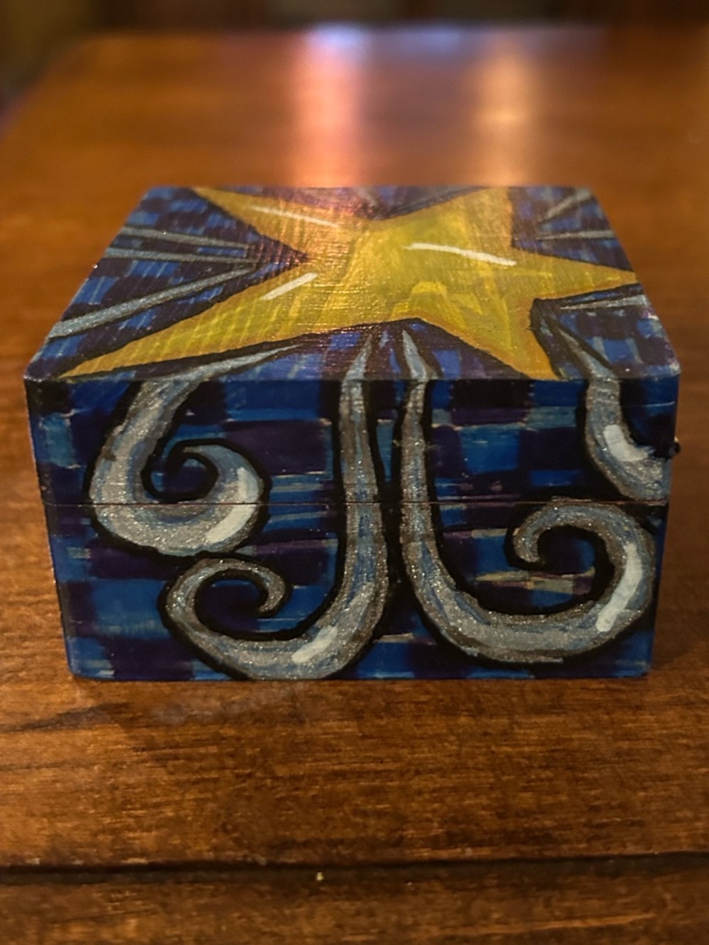 Hand-Painted Yellow Star Art Wooden Box - Picture 5 of 6